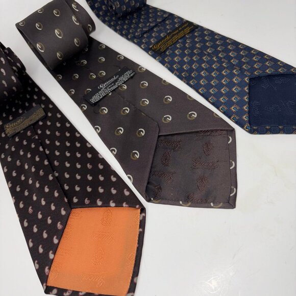 Vintage Gucci Lot Of 3 Designer Silk Ties Mad in Italy - Picture 6 of 15